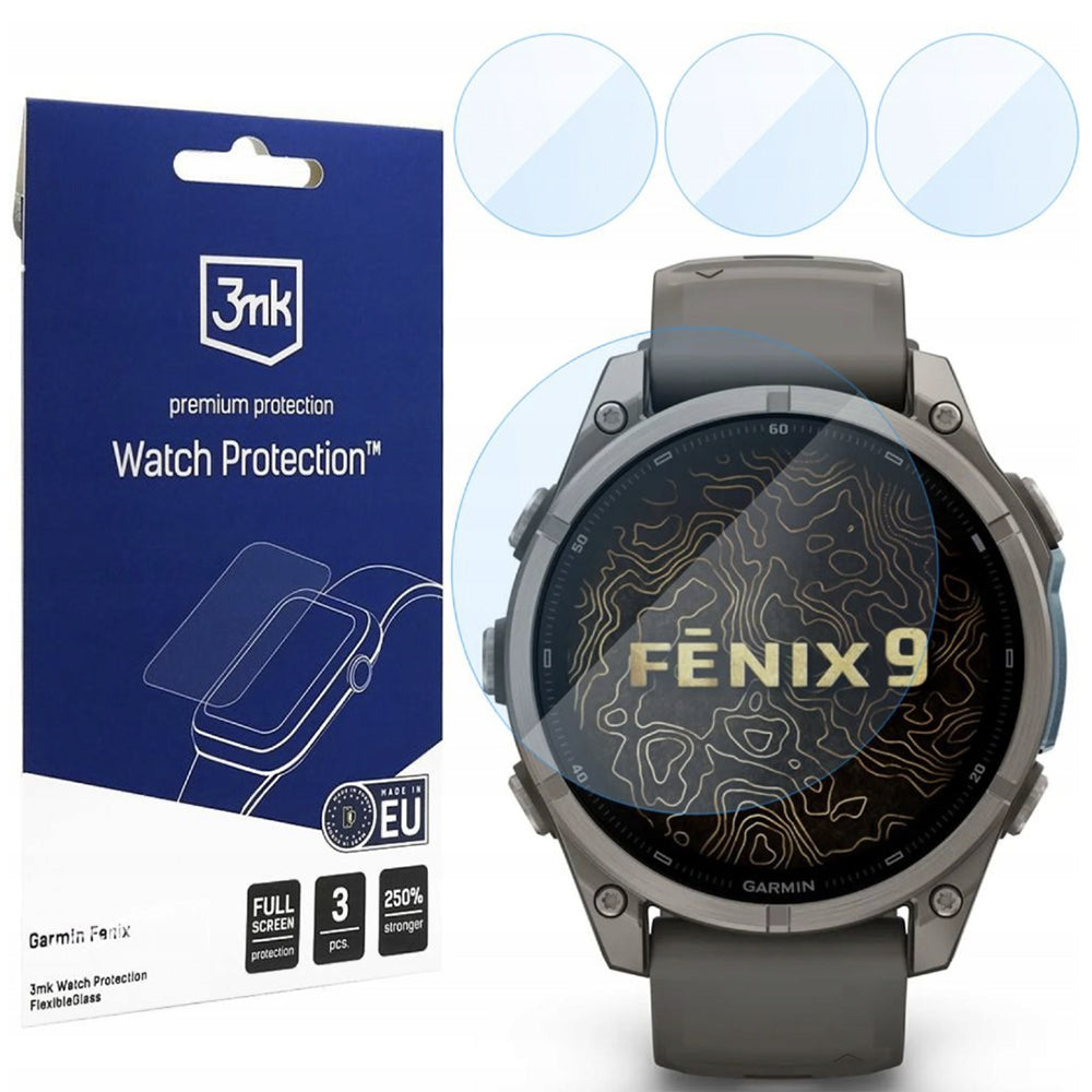Pellicola Protettiva 3MK FlexibleGlass per Garmin Fenix 9 47mm, Set da 3 pezzi, Vetro Flessibile