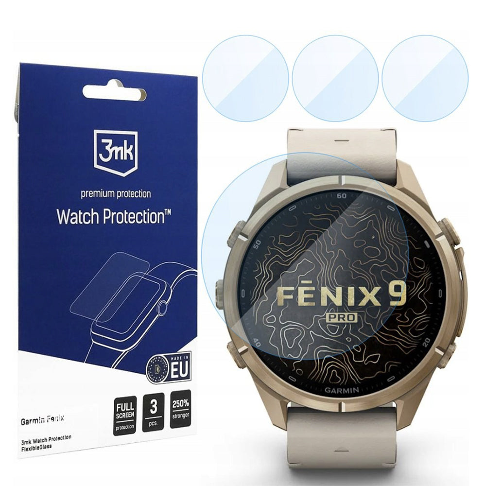 Pellicola Protettiva 3MK FlexibleGlass per Garmin Fenix 9 Pro 43mm, Set da 3 pezzi, Vetro Flessibile