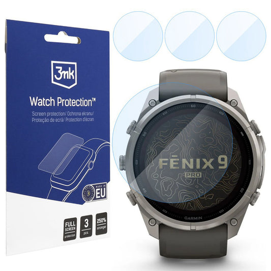 Pellicola Protettiva 3MK FlexibleGlass per Garmin Fenix 9 Pro Solar 51mm, Set da 3 pezzi, Vetro Flessibile