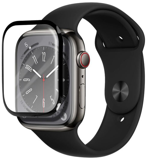 Bestsuit Custodia protettiva per Apple Watch 9/8 serie 41mm, vetro flessibile, nero 