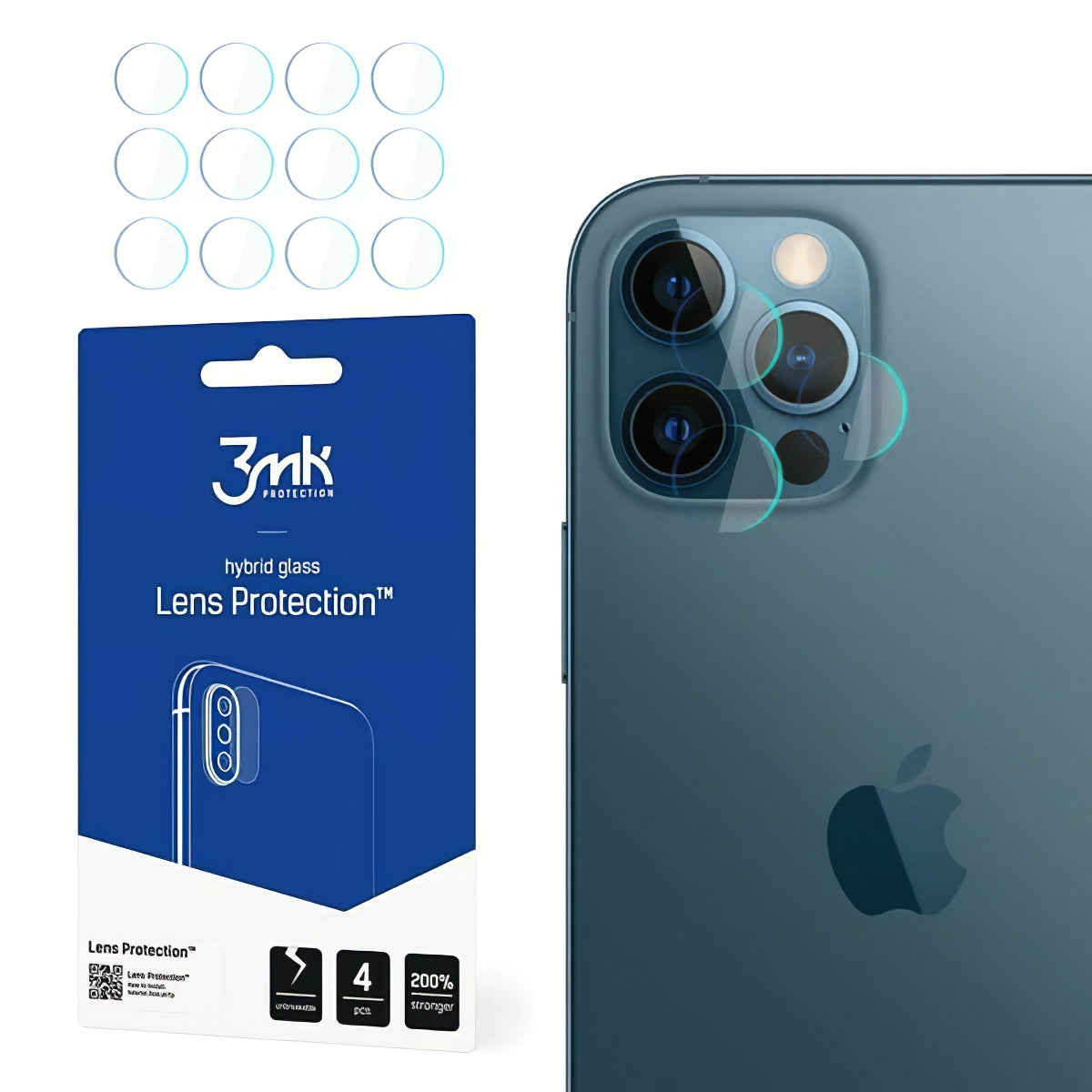 Pellicola protettiva per fotocamera posteriore 3MK Protection per Apple iPhone 12 Pro, Vetro Flessibile, Set da 4 pezzi, Trasparente