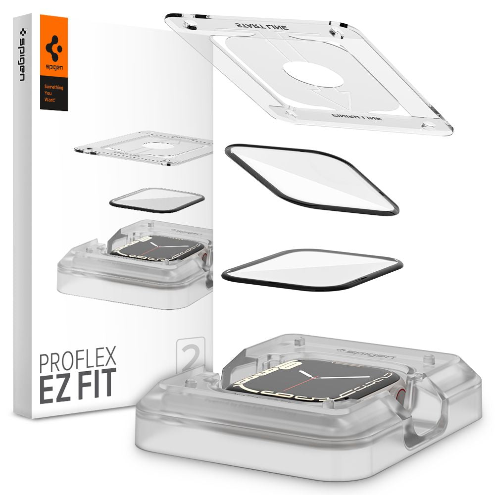 Pellicola protettiva Spigen Proflex EZ FIT per Apple Watch serie 9 / 8 / 7 45mm 45mm, set 2 pezzi, vetro flessibile