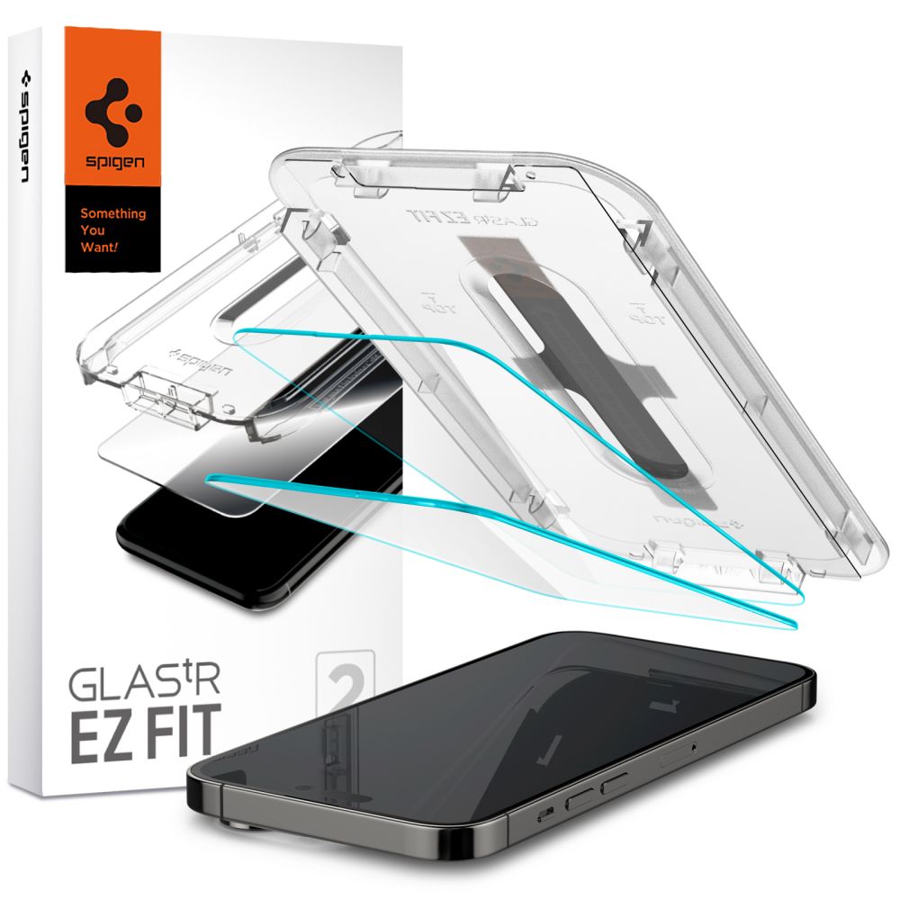 Spigen EZ FIT Screen Protector per Apple iPhone 14 Pro Max, vetro temperato, colla completa, set di 2 pezzi AGL05202 AGL05202