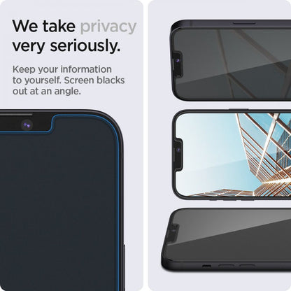 Pellicola protettiva per schermo Privacy Spigen GlastR EZ FIT per Apple iPhone 17e / 16e / 14 / 13 Pro, Vetro temperato, Full Glue, Set 2 pezzi AGL03388