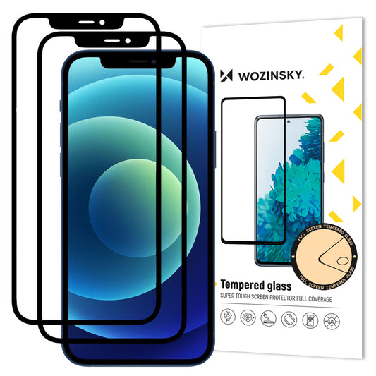 Pellicola Protettiva Schermo WZK per Apple iPhone 12 / 12 Pro, Vetro Temperato, Full Glue, Set 2 pezzi, Case Friendly, Nera