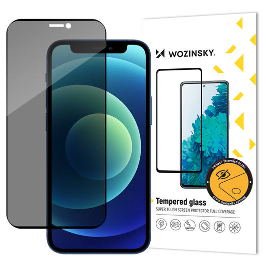 WZK AntiSpy Privacy Screen Protector per Apple iPhone 12 / 12 Pro, vetro schermato, colla totale