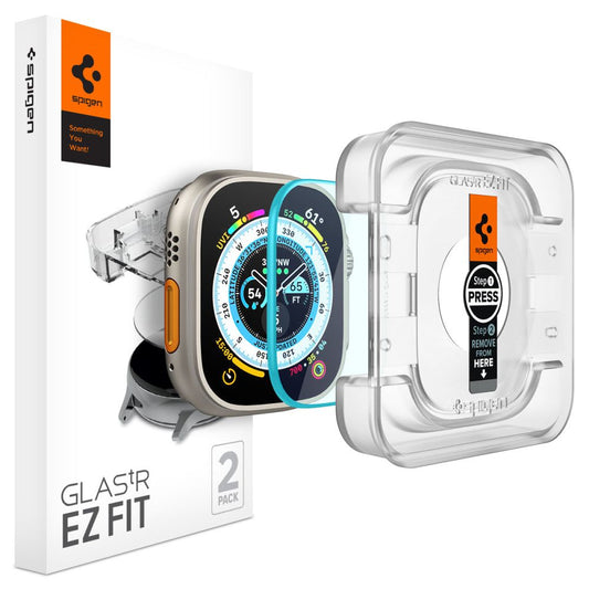 Pellicola Protettiva Spigen GlastR EZ FIT per Apple Watch Ultra Series, Set 2 pezzi, Vetro Temperato AGL05556