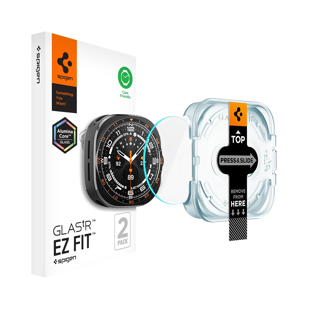 Pellicola Protettiva Spigen GlastR EZ FIT per Samsung Galaxy Watch Ultra2, Vetro Temperato, Set 2 pezzi AGL11758
