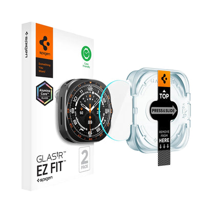 Pellicola Protettiva Spigen GlastR EZ FIT per Samsung Galaxy Watch Ultra2, Vetro Temperato, Set 2 pezzi AGL11758