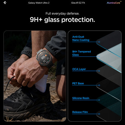 Pellicola Protettiva Spigen GlastR EZ FIT per Samsung Galaxy Watch Ultra2, Vetro Temperato, Set 2 pezzi AGL11758