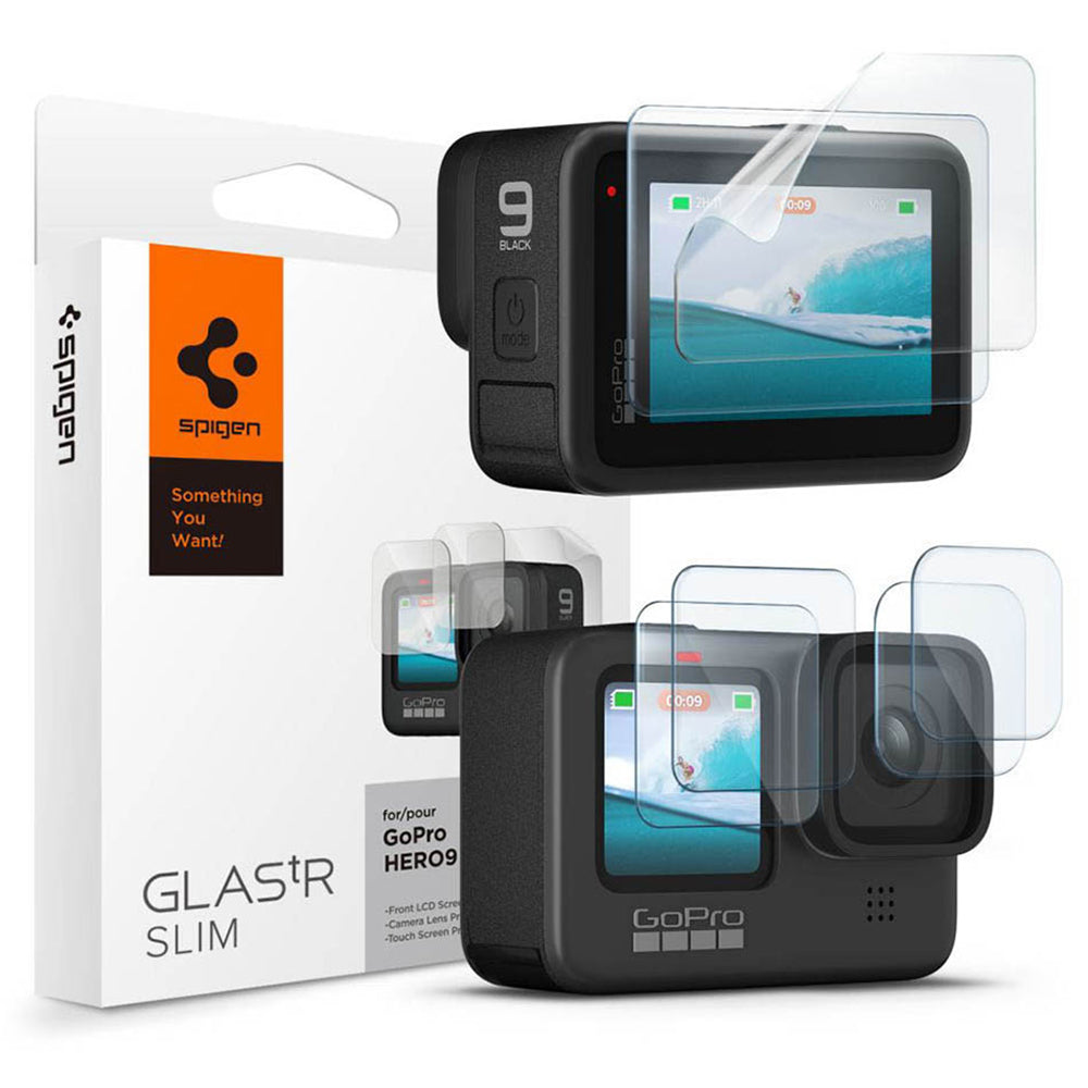 Spigen GlastR Slim Screen and Lens Protector for GoPro Hero 12 / 9 / 10 / 11, Tempered Glass, Set of 6 pieces AGL03045