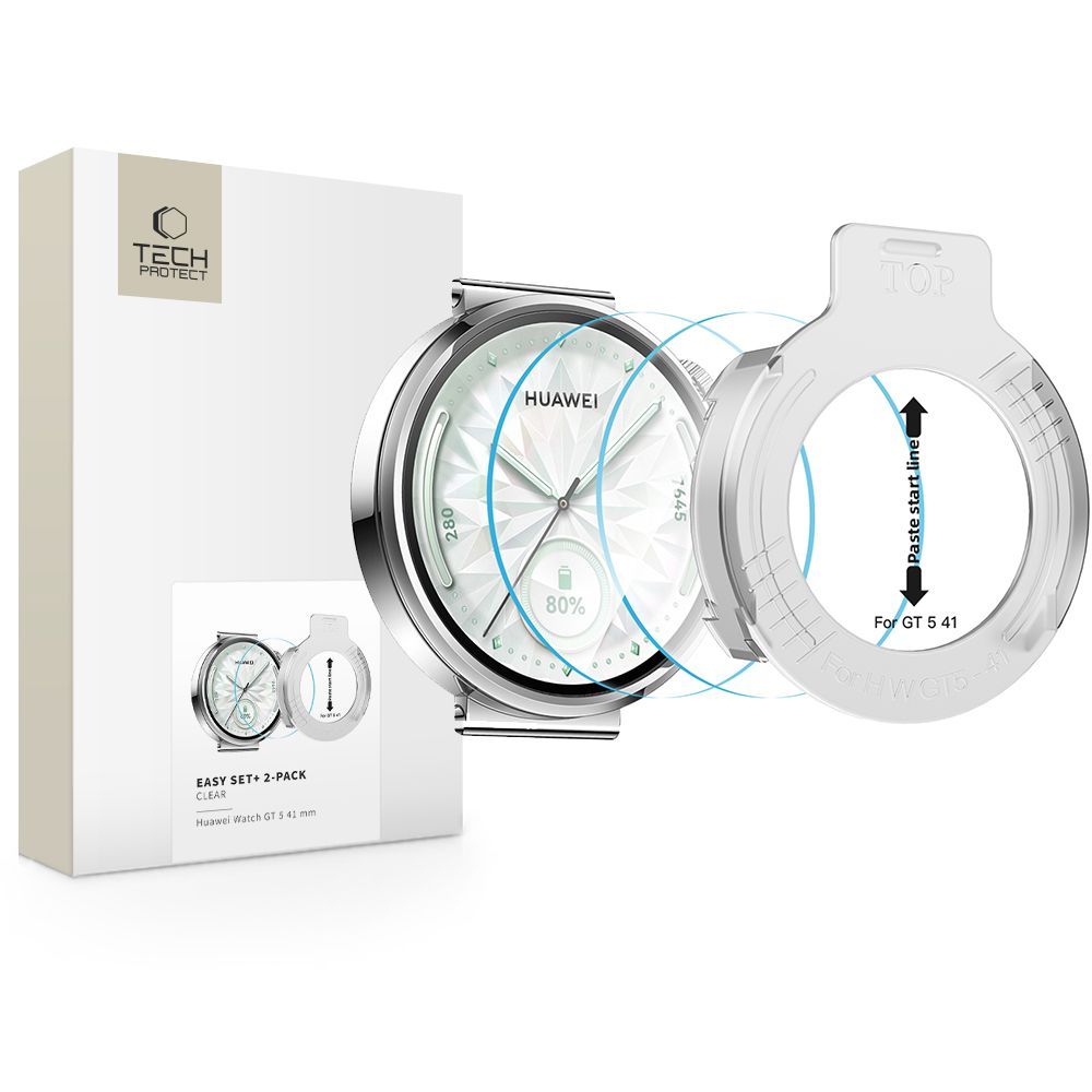 Pellicola Protettiva Tech-Protect Easy Set+ per Huawei Watch GT 5 41mm, Set 2 pezzi, Vetro Temperato