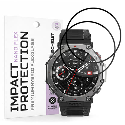 Pellicola Protettiva Techsuit Nano Flex per Amazfit T-Rex 3, Set 2 pezzi, Plastica, Nera