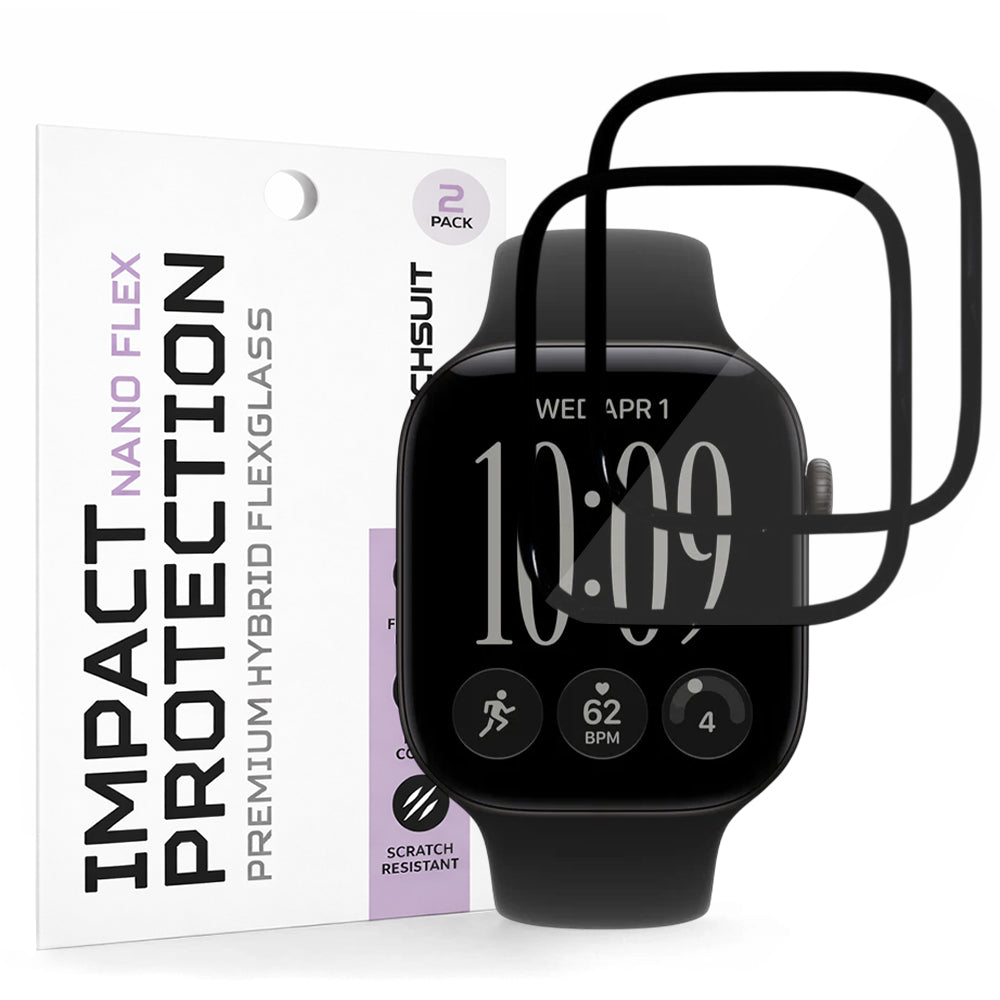 Pellicola Protettiva Techsuit Nano Flex per Apple Watch Series 12 46mm, Set 2 pezzi, Plastica, Nera
