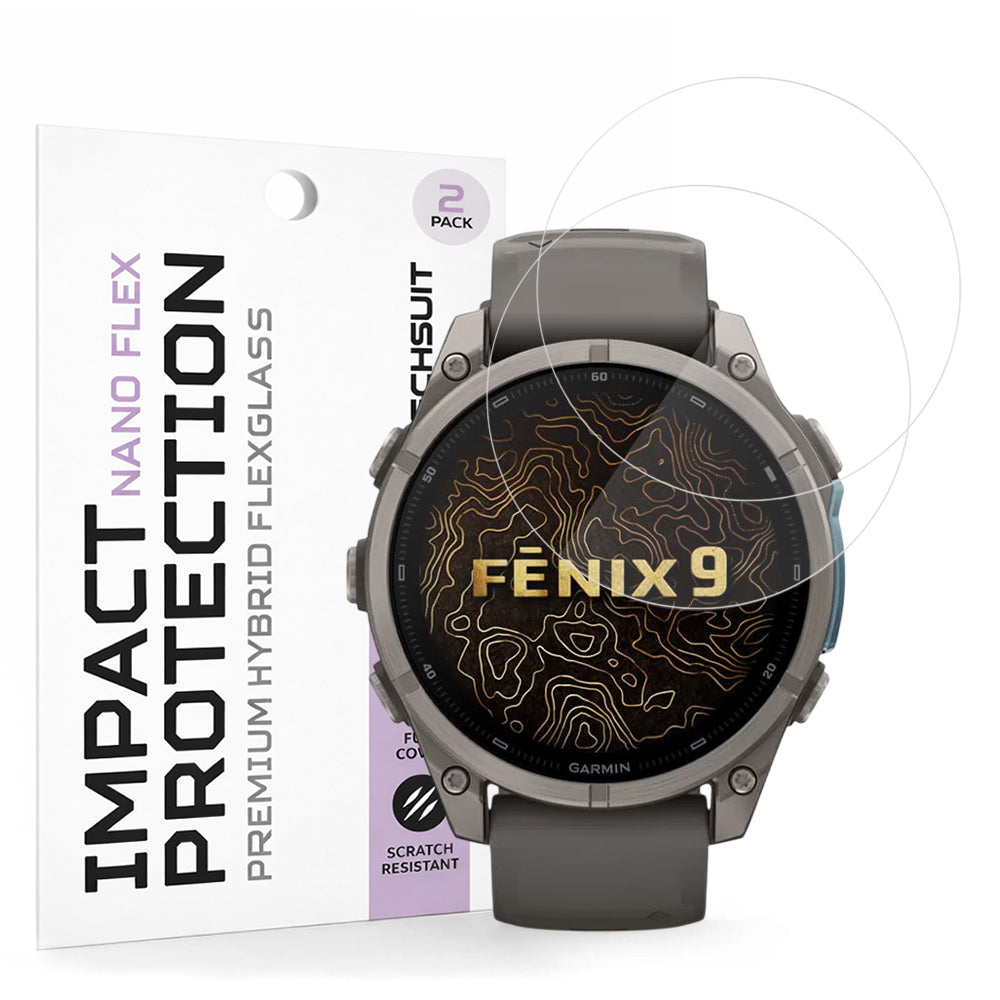 Pellicola Protettiva Techsuit Nano Flex per Garmin Fenix 9 Pro 43mm / Fenix 9 43mm, Set 2 pezzi, Plastica, Nera