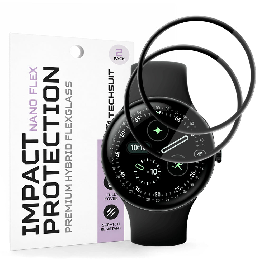 Pellicola Protettiva Techsuit Nano Flex per Google Pixel Watch 4 45mm, Set 2 pezzi, Plastica, Nera