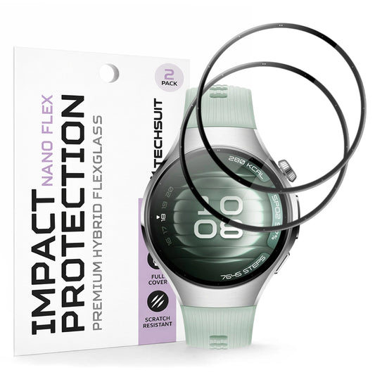 Pellicola Protettiva Techsuit Nano Flex per Huawei Watch 5 42mm, Set 2 pezzi, Plastica, Nera