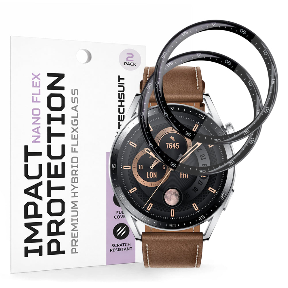 Techsuit Nano Flex Protection Film for Huawei Watch GT 3 46mm, Set of 2 Pieces, Plastic, Black