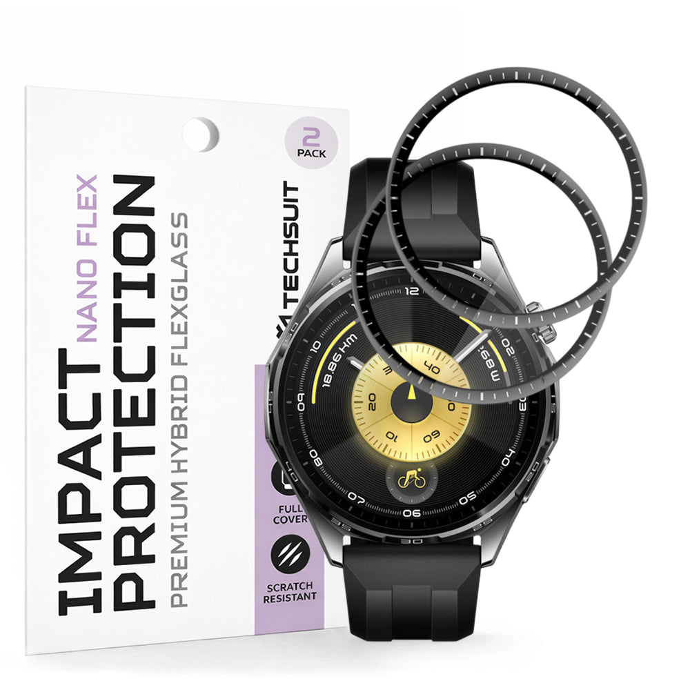 Pellicola Protettiva Techsuit Nano Flex per Huawei Watch GT 6 46mm, Set 2 pezzi, Plastica, Nera