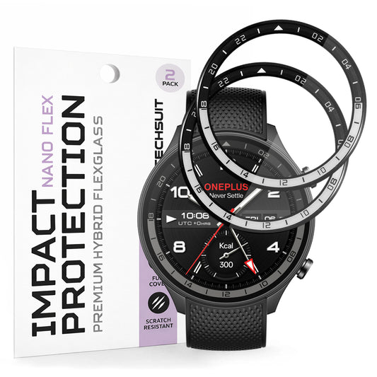 Pellicola Protettiva Techsuit Nano Flex per OnePlus Watch 2R, Set 2 pezzi, Plastica, Nera