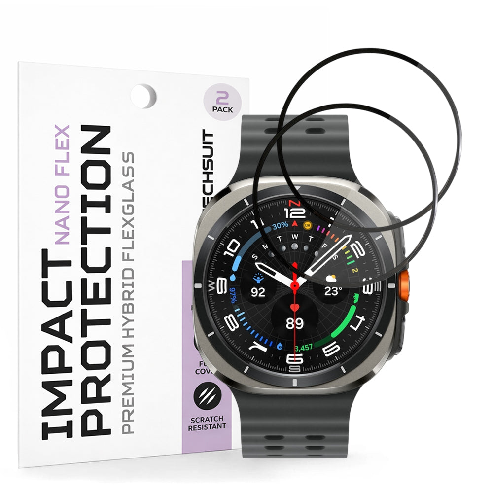 Pellicola Protettiva Techsuit Nano Flex per Samsung Galaxy Watch Ultra, Set 2 pezzi, Plastica, Nera