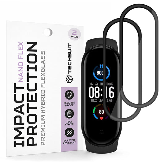 Pellicola Protettiva Techsuit Nano Flex per Xiaomi Smart Band 6 / 5, Set 2 pezzi, Plastica, Nera