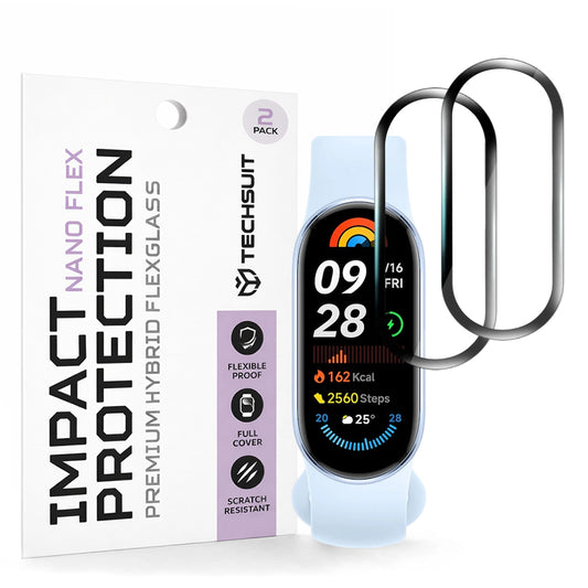 Pellicola Protettiva Techsuit Nano Flex per Xiaomi Smart Band 9, Set 2 pezzi, Plastica, Nera