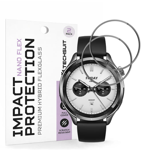 Pellicola Protettiva Techsuit Nano Flex per Xiaomi Watch S4, Set 2 pezzi, Plastica, Nera