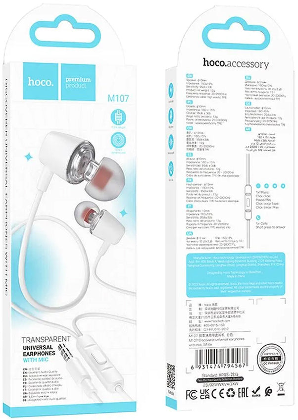 Handsfree 3.5mm HOCO M107, Bianco