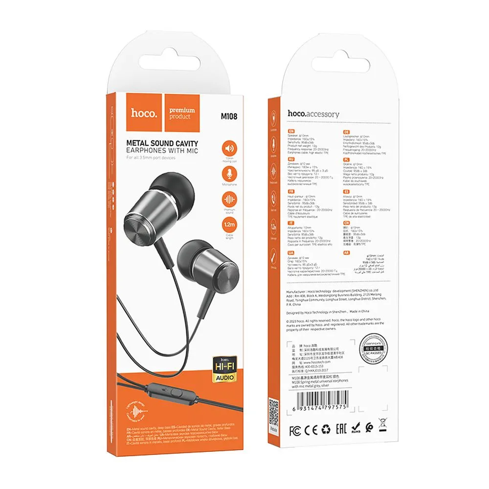 Handsfree 3.5mm HOCO M108, Grigio