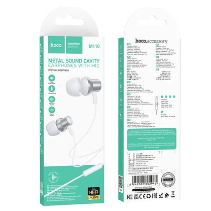 Handsfree 3.5mm HOCO M110, Argento