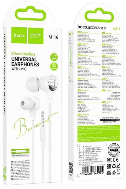 Handsfree 3.5mm HOCO M116, Bianco