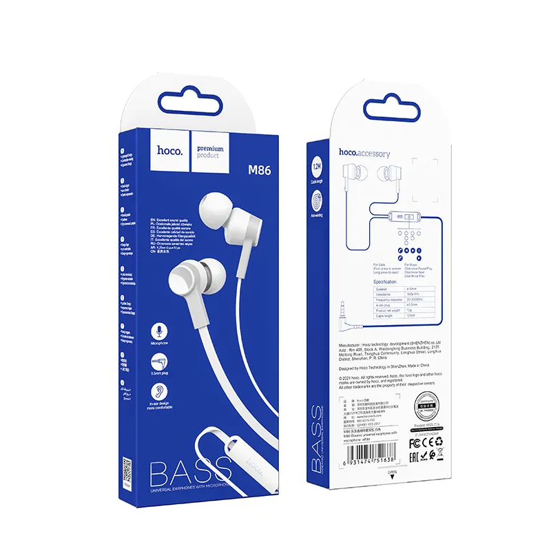 Handsfree 3.5mm HOCO M86, Bianco
