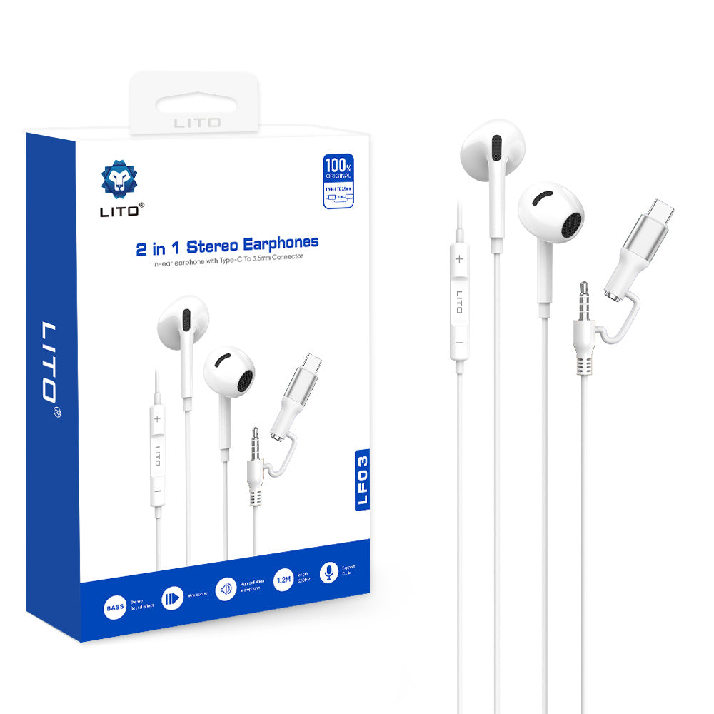 Auricolare 3.5mm / USB-C Lito LF03, Bianco