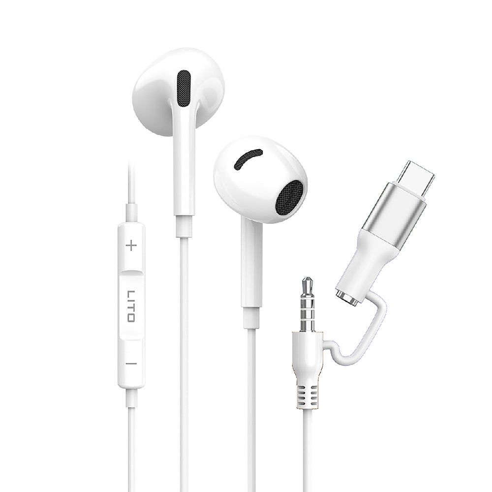 Auricolare 3.5mm / USB-C Lito LF03, Bianco