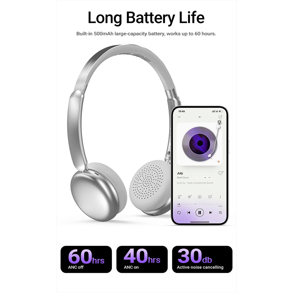 Handsfree Bluetooth Acefast H8, A2DP, ANC, Argento