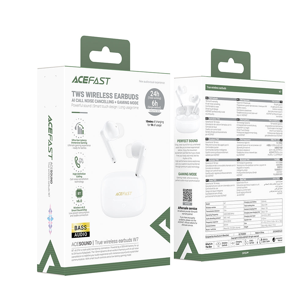 Auricolare Bluetooth Acefast W7, TWS, Bianco