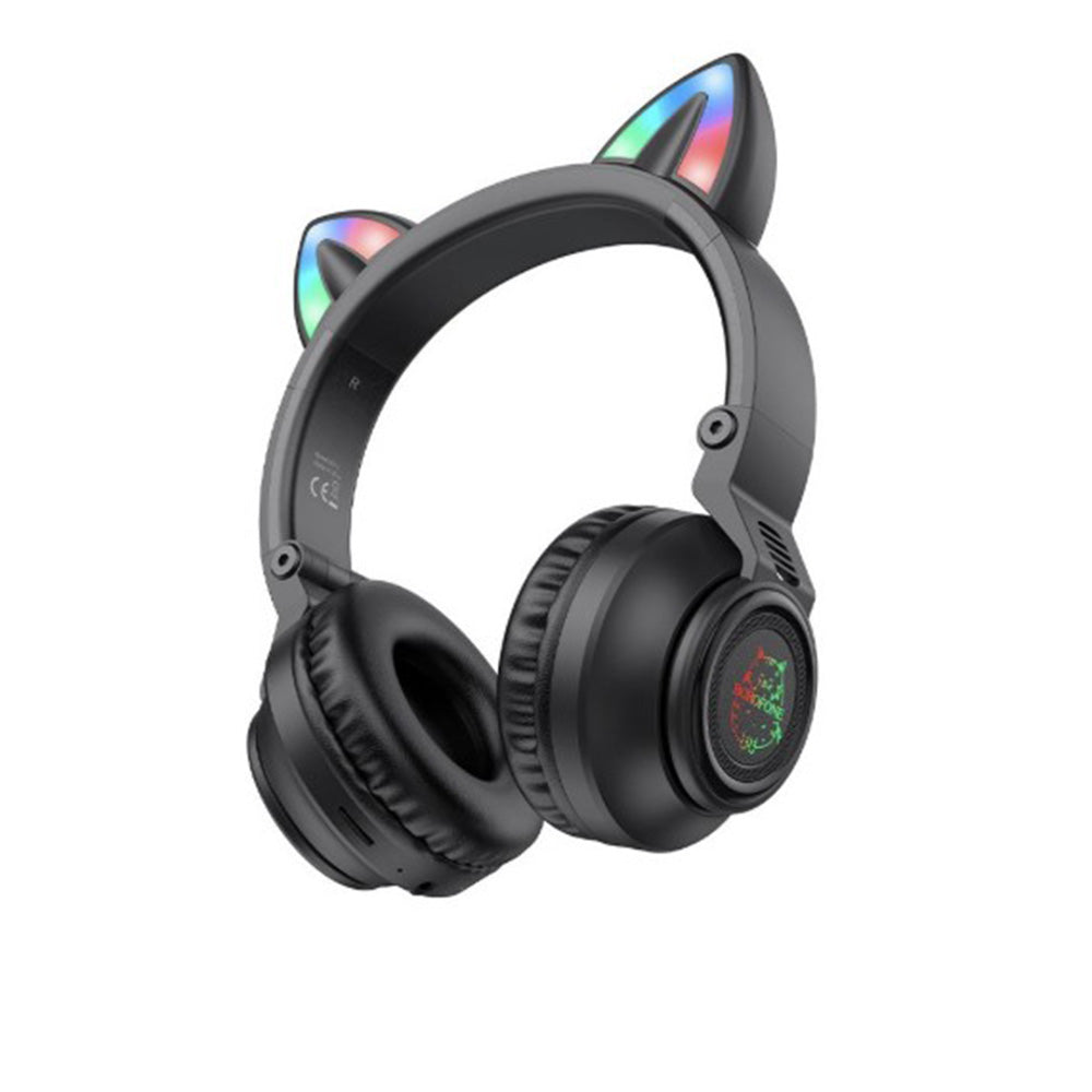Auricolare Bluetooth Borofone BO18 Cat Ear, A2DP, Nero