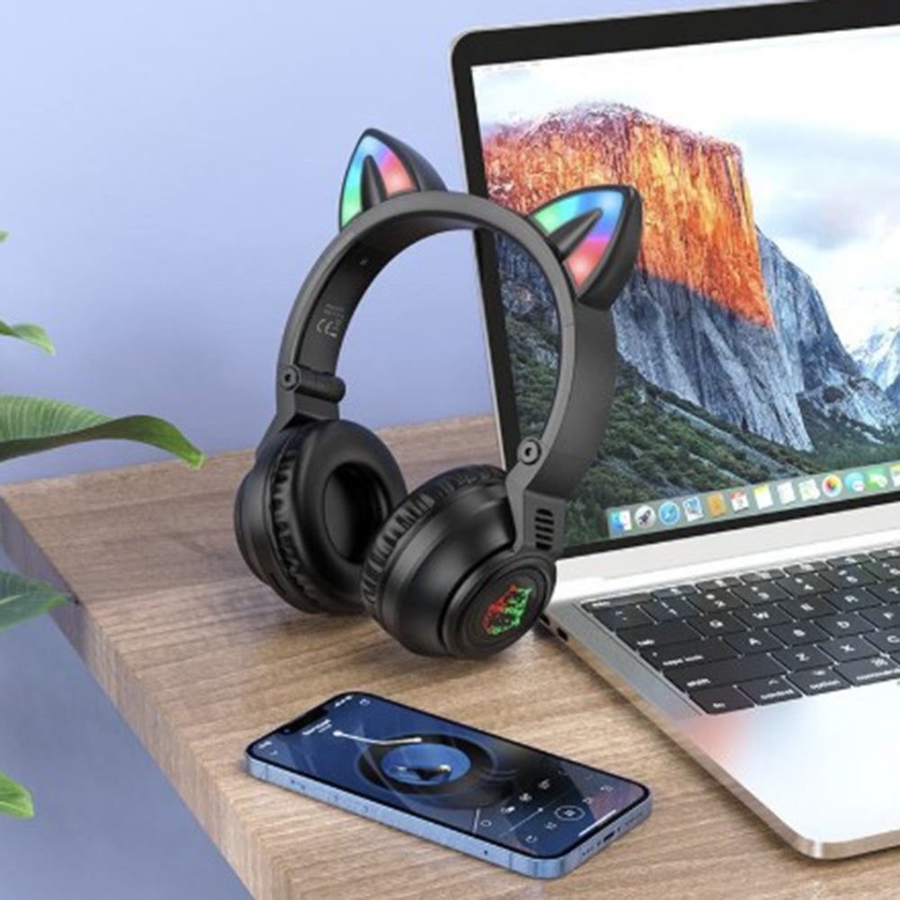 Auricolare Bluetooth Borofone BO18 Cat Ear, A2DP, Nero