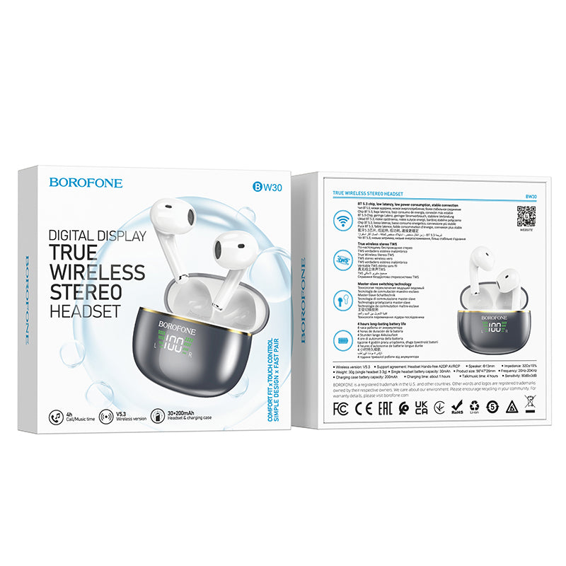 Auricolare Bluetooth a mani libere BW30, TWS, grigio 