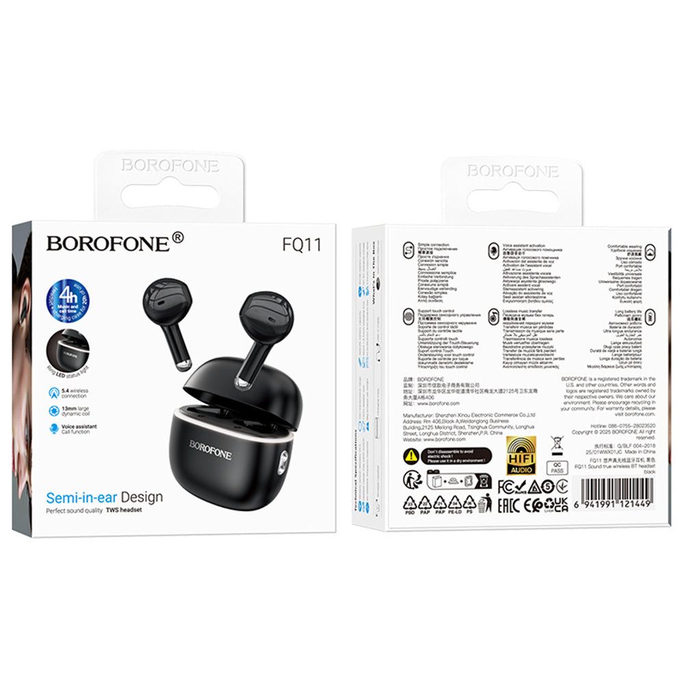 Auricolare Bluetooth Borofone FQ11 Sound, TWS, Nero