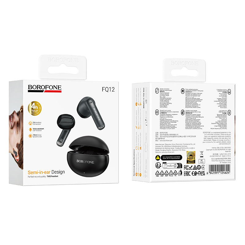 Auricolare Bluetooth Borofone FQ12 Nice, TWS, Nero