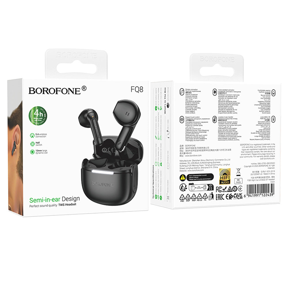 Auricolare Bluetooth Borofone FQ8 High, TWS, Nero