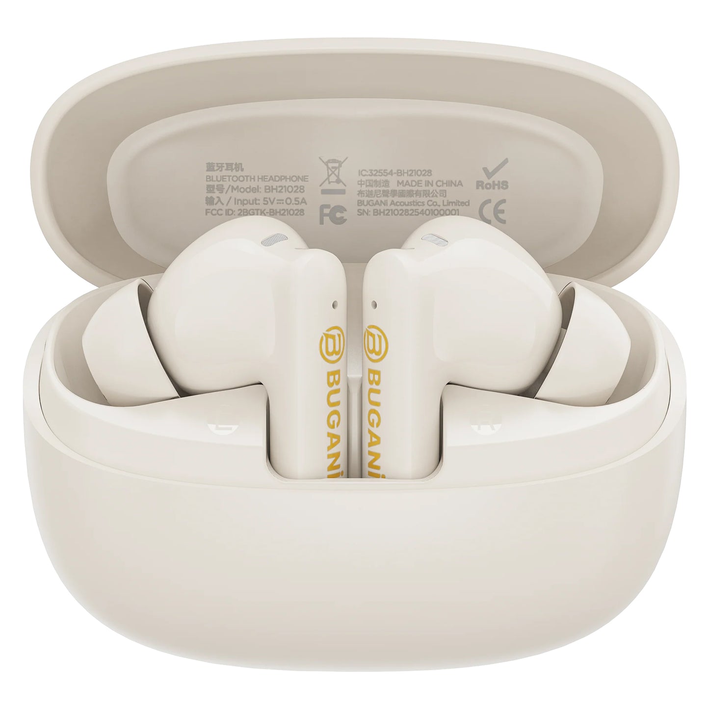 Auricolari Bluetooth Bugani Freebuds B20, TWS, ANC, Crema Chiaro