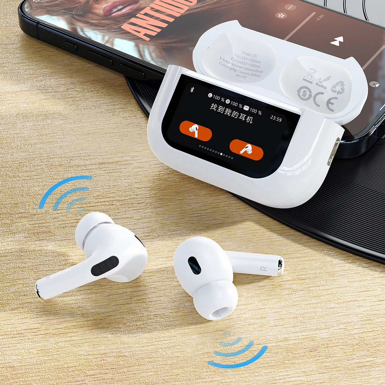 Auricolare Bluetooth Dudao U19 Display, TWS, Bianco