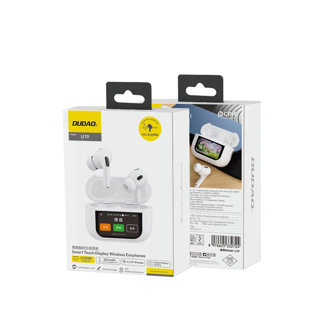 Auricolare Bluetooth Dudao U19 Display, TWS, Bianco