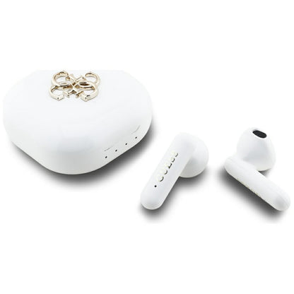 Auricolare Bluetooth Guess 4G con logo in metallo, TWS, Bianco