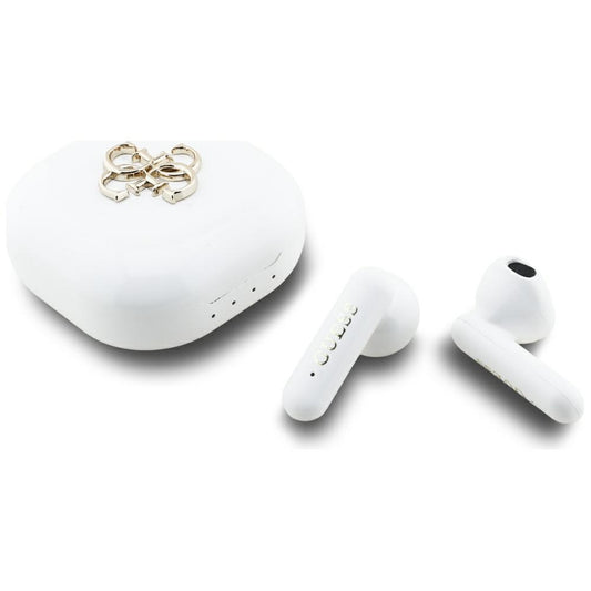 Auricolare Bluetooth Guess 4G con logo in metallo, TWS, Bianco