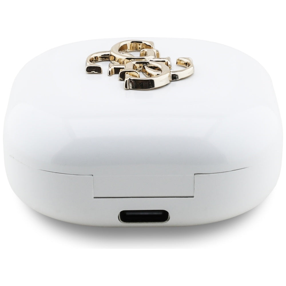 Auricolare Bluetooth Guess 4G con logo in metallo, TWS, Bianco