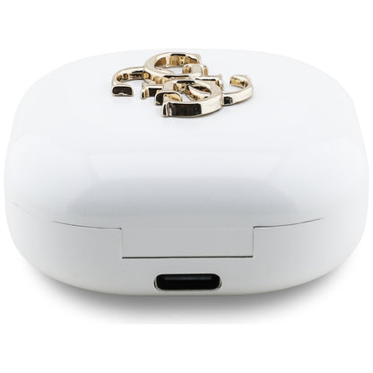Auricolare Bluetooth Guess 4G con logo in metallo, TWS, Bianco